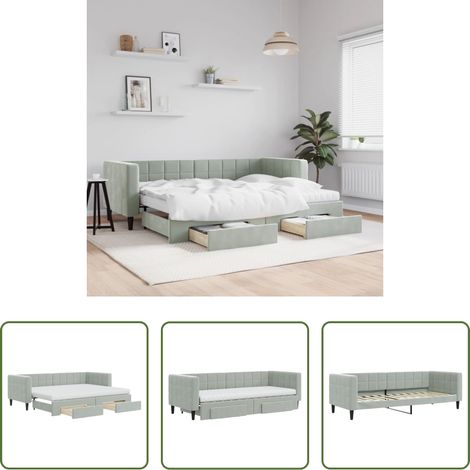vidaXL Sofa und Bett - Tagesbett Ausziehbar mit Schubladen Hellgrau 80x200 cm Samt (1/5)