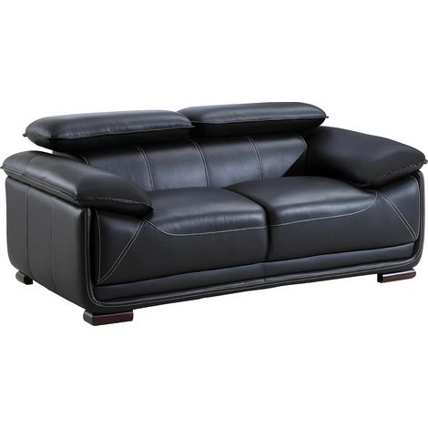 Vente-Unique – Canapé droit 2 places en cuir de vachette noir – Têtières ajustables – Confort optimal avec mousse polyuréthane – Charge max 240 kg (1/5)