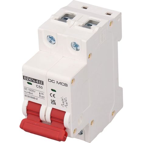Leitungsschutzschalter 2-polig 50 A DC 1000 V 6000 A Abschaltvermögen, DIN-Schiene, für Photovoltaik-Solaranlagen DZ47s 63Z C50 (1/5)
