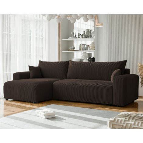 Ecksofa mit Schlaffunktion LUNA MAX in Stoff Poso Dunkelbraun Ottomane Links