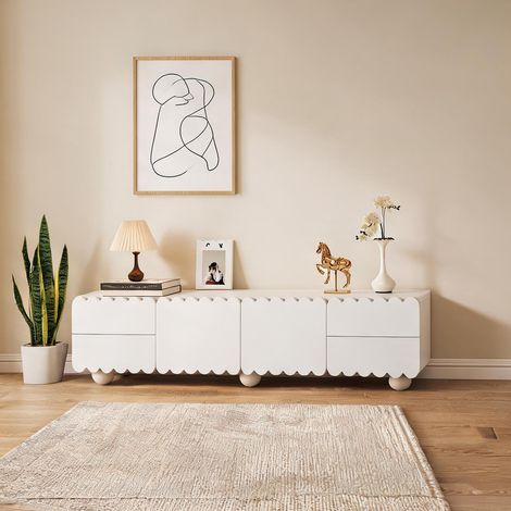 Meuble TV bas blanc 175 cm avec rangement et montage au sol (1/5)