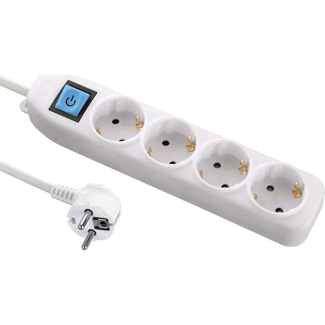 Electraline 59661 - Ciabatta elettrica a 4 prese con interruttore, cavo 1,5 m, presa multipla, presa da tavolo, colore: Bianco (1/3)