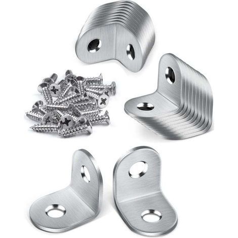 Lot de 20 supports métalliques, supports de fixation 20 x 20 mm, supports de fixation à 90 degrés, supports en acier inoxydable, petits supports métalliques pour la fixation de meubles en bois (1/4)