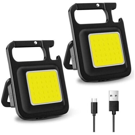 Set mit 2 wiederaufladbaren Mini-Taschenlampen, tragbare Mini-Arbeitsleuchten, 800 Lumen, COB-Schlüsselanhänger für Camping