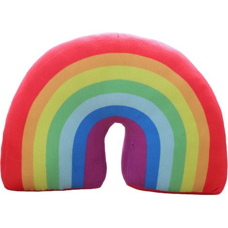 Regenbogenfarbenes U-förmiges Nackenkissen für Kinder zur Unterstützung des Kopfes, Plüsch-Schlafkissen für Kinder