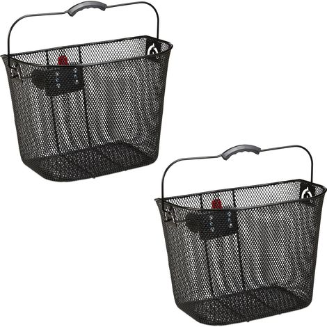 2 Cestas Bicicleta Delanteras, Extraíbles Fácil y Rápidas de Colocar, Acero, Negro, 27 x 34,5 x 26 cm