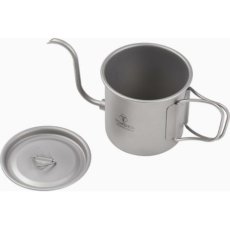 Tragbare Camping-Kaffeekanne 400 ml mit abnehmbarem Ausguss, Titan-Metall-Kaffeekessel, klappbarer Griff für O