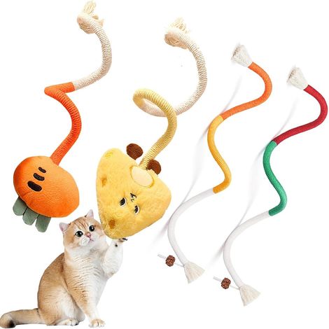 Jouets pour chats - Lot de 4 jouets pour le nettoyage des dents - Cordes à mâcher - Jouets interactifs pour chats d'intérieur/extérieur avec herbe à chat - à l'herbe à chat - pour chats adultes et cha (1/5)