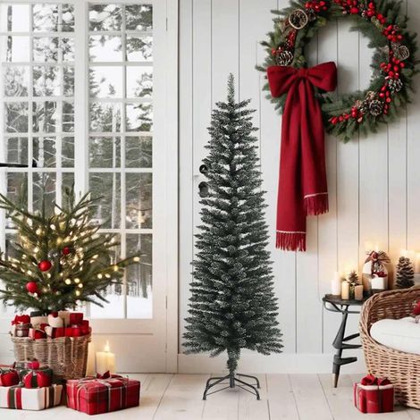 Sapin de Noël Arbre de Noël artificiel mince avec support Vert 150 cm PVC (1/5)