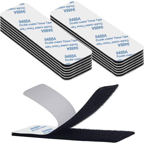 Scratch Autocollant Double Face, 12 Paires Bande Scratch Agrippantes Adhésives Extra Fort 3cm x 10cm Adhésif Double Face Noir Puissant Accroche Murale Sans Percer pour Ménage, Bricolage (1/5)