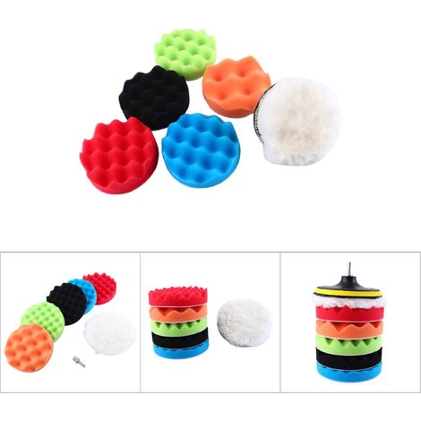 7-teiliges Set mit 6-Zoll-Schwammpolierscheiben, Autopolier- und Schleifpads, M14-Bohradapter, komplettem Zubehör (1/4)
