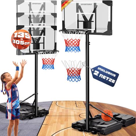 SPORTANA® Canestro Basket da Esterno Regolabile 135–305 cm con Base Riempibile 60 kg, Canestro per Pallacanestro con Ruote Struttura Stabile e Resistente alle Intemperie Anello Ø45 cm per Bambini e Ad (1/5)