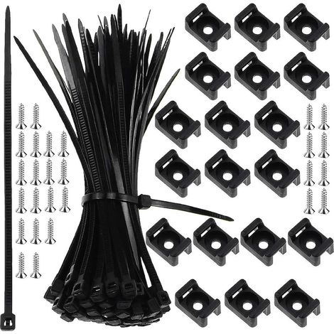 100 Serre-Câbles Nylon Noir Autobloquants 100mm avec 100 Bases de Fixation Attaches de Câble Électrique avec Trou de 5,2 mm et Vis de Montage pour Organiser les Câbles à la Maison Bureau Auto (1/5)