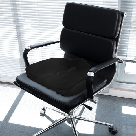Cojín de asiento ergonómico 44x39x13 cm de poliéster negro, viscoelástico, para oficina – MEUBLIV (1/5)
