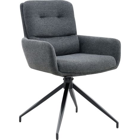 Ensemble table de salle à manger ronde en verre trempé 85 cm avec 4 chaises pivotantes en tissu gris foncé (1/5)