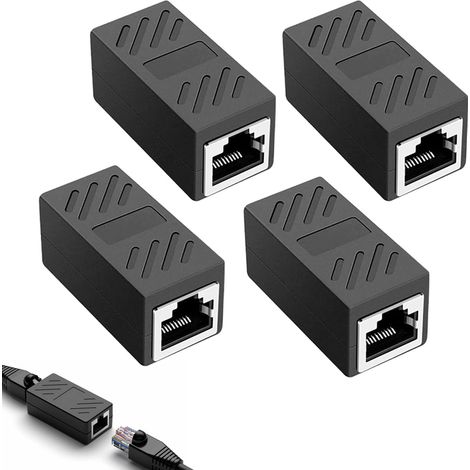 4 Pcs RJ45 Coupler, Female to Female Ethernet Connector, Plug and Play Ethernet Cable Extender LAN Network Inline Joiners (Black) (1/5)