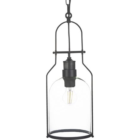 Lampadario in metallo nero con paralume in vetro chiaro nero Bashilo (1/5)