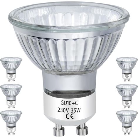 Oferta: Bombillas halógenas GU10 35W 230V MR16 para riel, iluminación empotrada, iluminación de acento, techo, campana extractora, luz blanca cálida regulable, paquete de 6 (1/5)