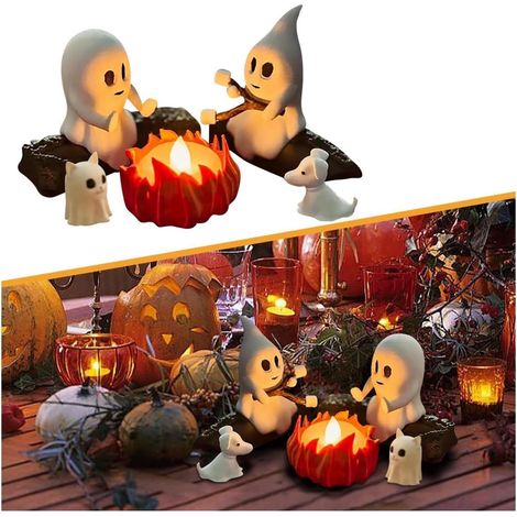 3D-Geister-Lagerfeuer-Nachtlicht mit flackernden Flammen, lustige Marshmallow-Röster-Szene mit Haustieren, für Weihnachten/Geschenk