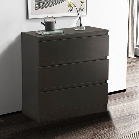 Bedside Table, Chest of 3 Drawer Nightstand, Side Table with No-handle Design, Black (1/5)