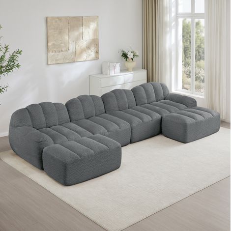 Modulares Sofa U-Form 4-Sitzer mit Ottoman Grau OKMYHOME (1/5)