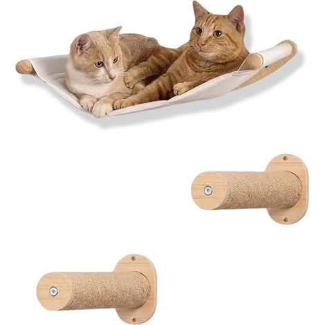 Étagère Murale Chat, Hamaca Murale pour Chat, Mur d'escalade, Étagères d'escalade, Lit en Tissu Épais avec Deux Marches pour Dormir, Grimper Et Jouer, Beige (1/5)