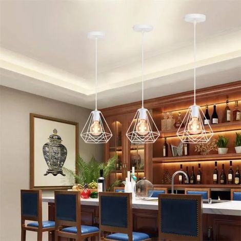 Yowei Lot de 3 Lustre en Cage Retro Suspension Luminaire Industriel Fer Lampe de Plafonde Style Edison pour Salon Chambre (1/4)