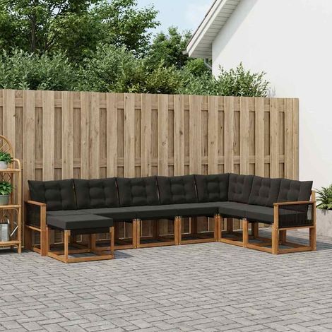 vidaXL Conjunto de sofás de exterior 8 uds. Natural y negro (1/5)