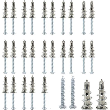 25PCS Vis et Chevilles Métal, Cheville pour Plaques de Plâtre, Chevilles pour Plaques, Cheville Placo, pour la Fixation dans Le béton, Les Briques, Les plaques de plâtre, etc (1/5)