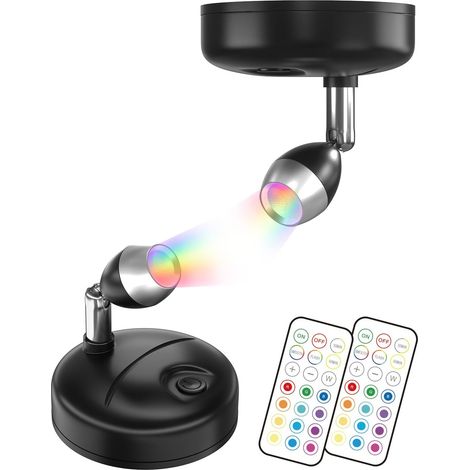 Focos LED RGB a batería con control remoto, focos pequeños para interior, 12 luces RGB + luz blanca para escaparates, estatuas artísticas e iluminación de plantas