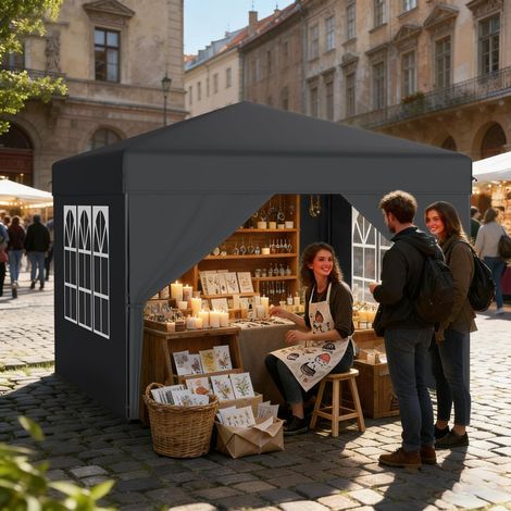 Faltpavillon 3x3m Anthrazit mit 4 Seitenwänden, wasserdicht, höhenverstellbar (1/5)