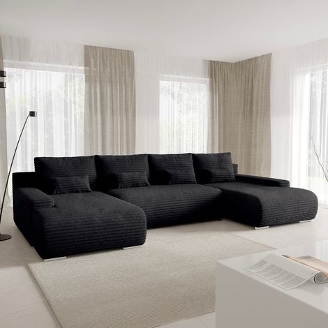 U-förmiges 4-Sitzer-Sofa umwandelbar mit Truhe Ivana Schwarz (1/5)