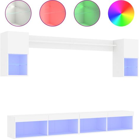 Maison Exclusive - 6-tlg. Wohnwand mit LED-Beleuchtung Weiß Holzw