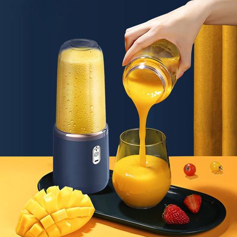 Tragbarer Standmixer, Mini-Standmixer, Entsafter, wiederaufladbarer 6-Klingen-Entsafter, Stabmixer, Sport-, Reise- und Outdoor-Standmixer (blau)
