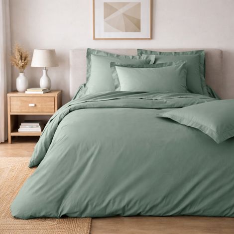 Parure de lit 240 x 220 cm – Percale de coton 78 fils – Tilleul – Qualité Hôtel – 2 taies 63x63 cm (1/5)