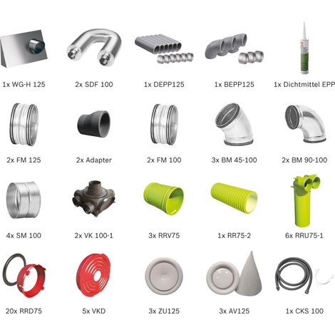 BOSCH Wohnungslüftungspaket BOPA VE302 Luftverteilpaket Rundrohr, 90 m2, Wand - 7739621046