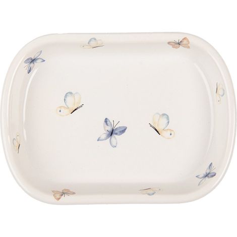Porte-savon en céramique blanche avec motifs papillons pour salle de bain 13 x 10 x 3 cm - PANGIVO (1/3)