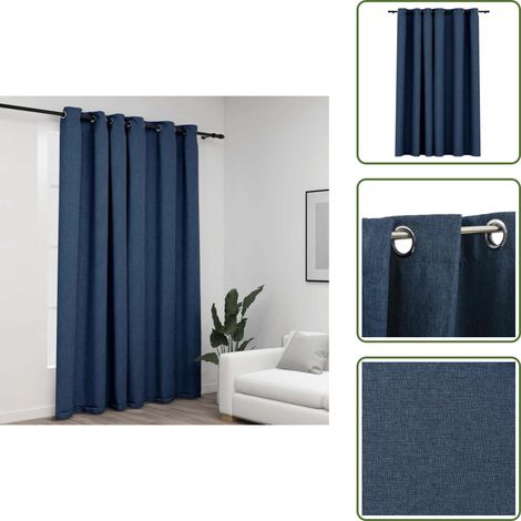Rideau occultant Aspect de lin avec œillets Bleu 290x245 cm - Rideaux Occultants - Rideaux Bleus - Rideaux Lin - Décoration Intérieure - Intimité (1/5)