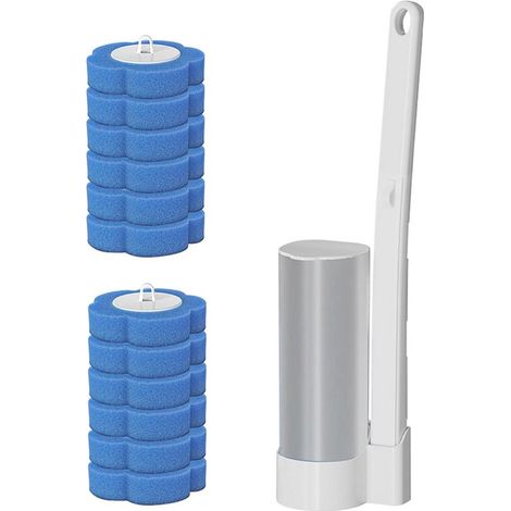 Ensemble de brosses de toilette jetables avec support et 12 têtes de rechange avec diffuseur de parfum. Support pour brosse de toilette. Peut être utilisé pour… (1/5)