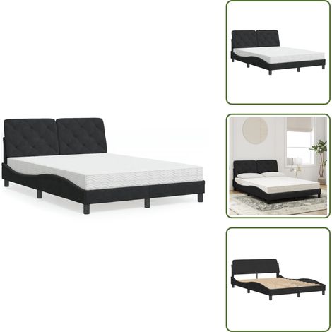 The Living Store Lit avec matelas noir 120x200 cm velours - Lit Double - Lit Capitonné - Lit Design - Lit Velours - Literie