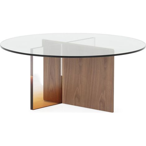 Table basse ronde noyer et transparente - noyer, transparent et ambre (1/5)