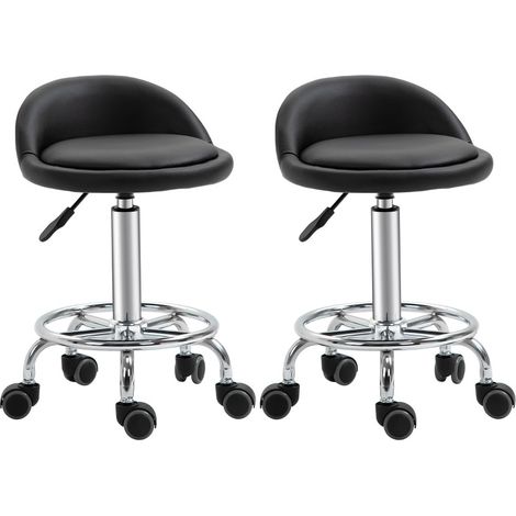 Set 2 sgabelli con schienale e ruote, altezza regolabile 57-72 cm, ecopelle nera MODENUIT (1/4)