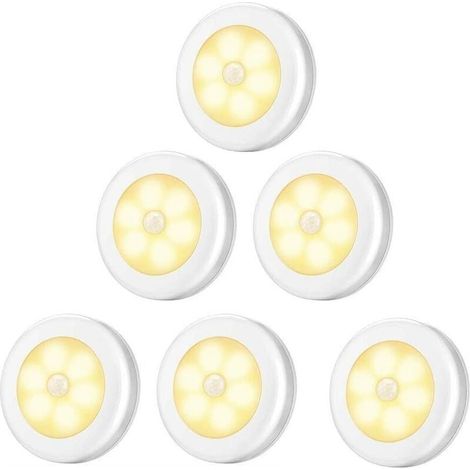 Ensemble de 6 veilleuses intelligentes de chevet à détecteur de présence humaine blanc chaud C2723, adapté à l'éclairage et à la décoration intérieure et extérieure. (1/4)