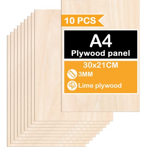 Jiubiaz Fogli di legno A4 300 x 210 x 3 mm Compensato grezzo sottile Ottimo per seghetto, pirografia, taglio laser, traforo, router CNC 10pcs (1/5)