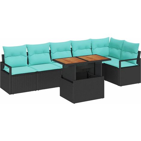 Garden Sofa Set 7 pcs 6-Seater Black and Teal vidaXL (1/5)