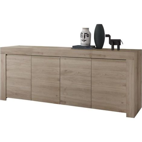 Buffet 4 portes chêne clair – Dimensions 210 x 42 x 81 cm – Finition mélaminé mate haute densité – Design italien – Homemania (1/4)
