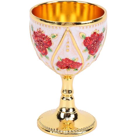Weinglas aus Metalllegierung, 30 ml, europäischer Stil, hochwertig, für den privaten Gebrauch, Vintage-Metallmuster mit Rosenmotiv, komplett weiß mit roter Blüte (1/5)