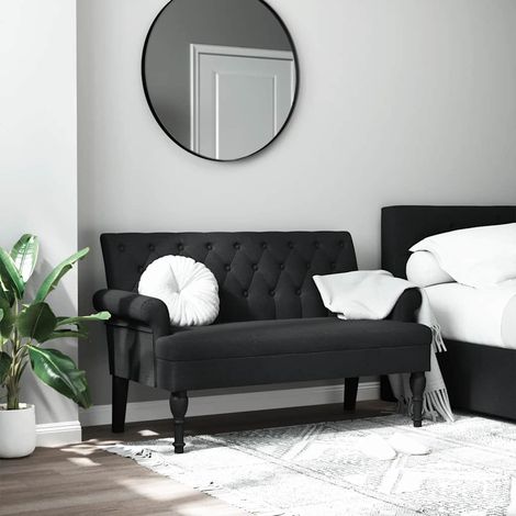 Banc avec dossier et accoudoirs en tissu noir 120 x 62 x 75,5 cm - PANGIVO (1/5)
