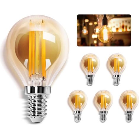 Ampoule LED Filament E14,Blanc Chaud 2700K,400LM,4W(équivalent à 37W), Rétro Ampoule Edison LED G45,Lot de 5 [Classe énergétique F] (1/5)
