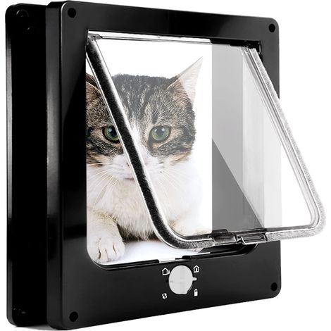 Große Katzenklappe, Magnetische Haustiertür mit 4-Wege-Drehverschluss und wetterfester Bürste für kleine Hunde und Katzen - Schwarz L (1/5)